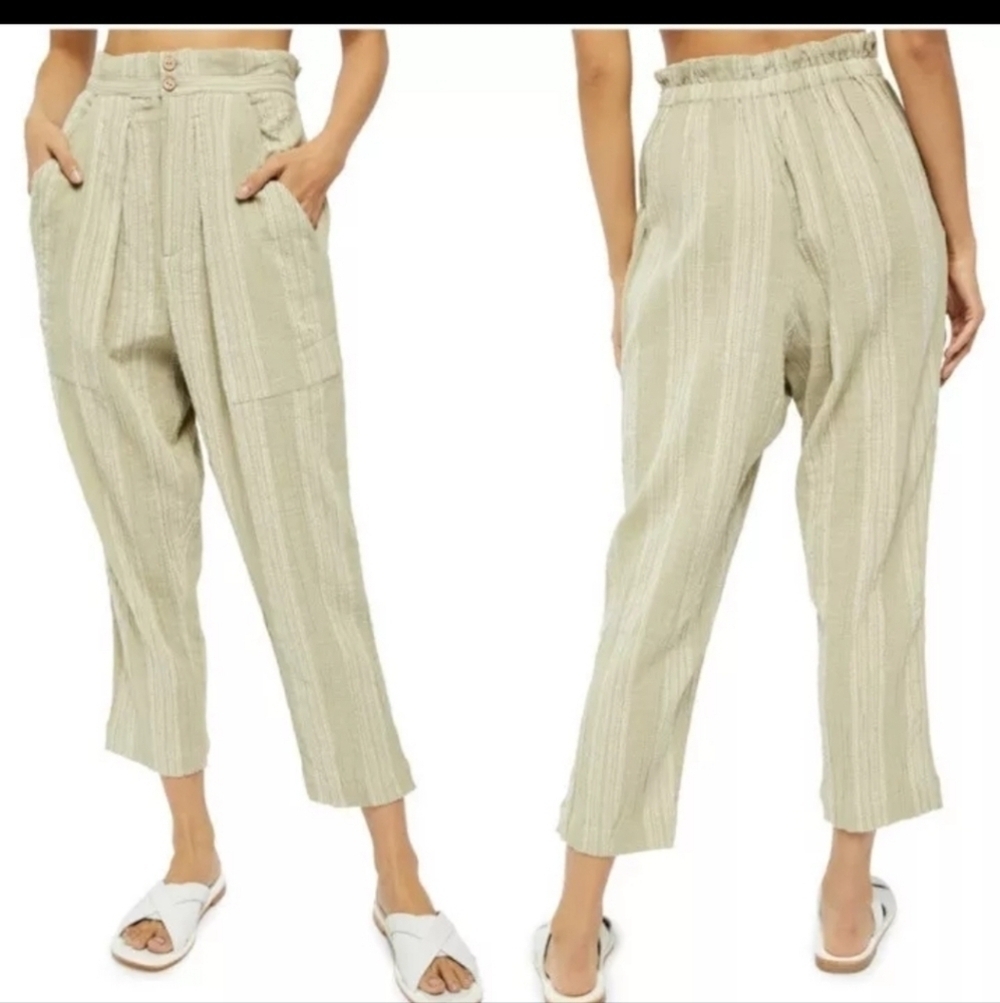 Free People Striped Semi-Sweet Cropped Sage Pants XS EUC - Picture 2 of 9
